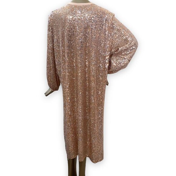 Scoop XL (16-18) plus Rose Gold stretch Sequined Dress. L/S - Picture 9 of 12
